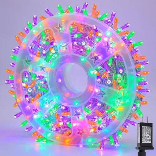 Vista 11 de QITONG Tira de luces rojas y verdes para exteriores, 165 pies, 500 luces LED de alambre transparente de Navidad para interiores, 8 modos de luz