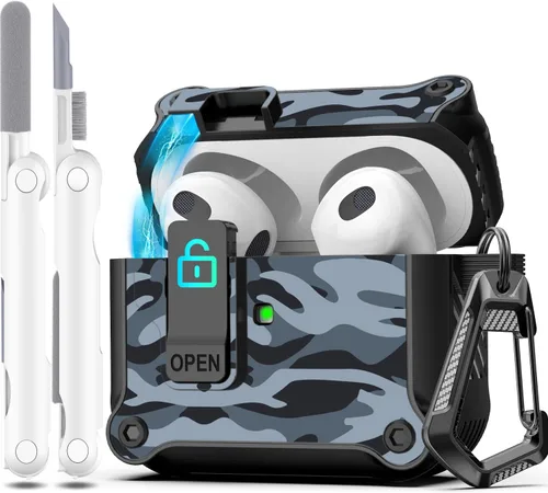 Vista 29 de R-fun Funda de carga compatible con AirPods de 2ª generación 2019, 1ª generación 2016, protección completa contra caídas, tapa desplegable