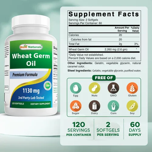 Vista 2 de Best Naturals Aceite de germen de trigo 1130 mg 120 cápsulas blandas (paquete de 2)
