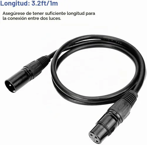 Vista 2 de Cable DMX de 3.2 pies, 10 cables de señal DMX de 3.3 ft, cables de señal, cable de señal XLR macho a hembra de 3 pines con conectores de metal