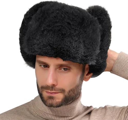 Vista 3 de Sombrero de invierno cálido y resistente al viento para hombre, de piel sintética, suave y térmica, para caza, esquí, senderismo, sombrero de nieve