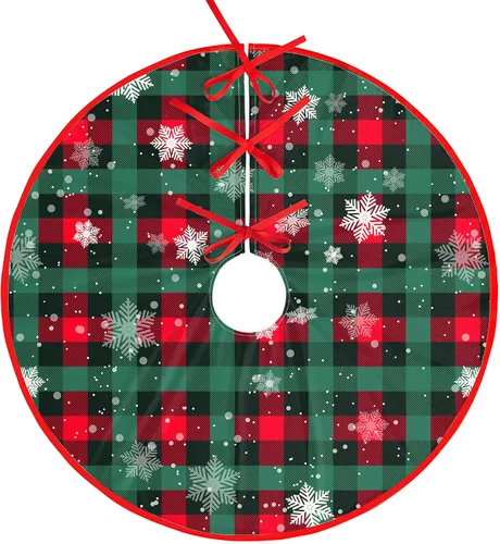 Vista 3 de Falda de Árbol de Navidad Agaxozwb a Cuadros de Búfalo, Falda de Árbol de Navidad Copo de Nieve Gruesa para Árbol de Navidad, Decoraciones de Árbol