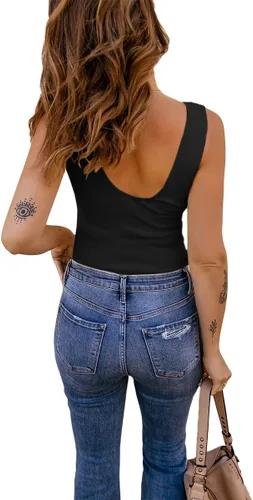 Vista 3 de Bigeoosh Chalecos de punto con cuello en V profundo y encaje para mujer, camisetas sin mangas