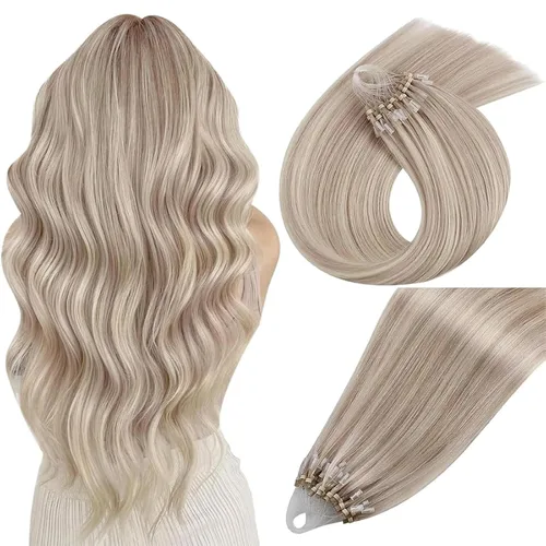 Vista 102 de Easyouth Extensión de cabello humano rubio con cola de caballo, extensiones de cabello humano rubio dorado con reflejos rubios, extensiones