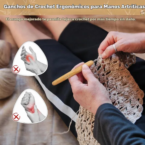 Vista 3 de Katech 10 ganchos de ganchillo ergonómicos para ganchillo, mango de madera de bambú, gancho de ganchillo de tamaño pequeño (0.030-0.118 in), hilo