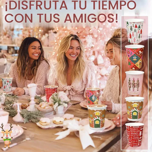 Vista 4 de Gerrii 150 Piezas Vasos de Papel Desechables de Navidad de 9 oz Vasos de Papel de Chocolate Caliente Cacao Vasos para Bebidas de Invierno 5 Diseños