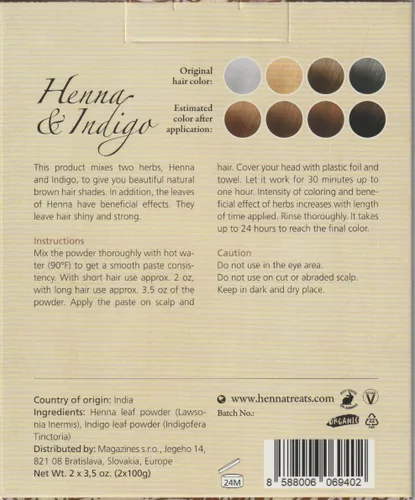Vista 2 de Henna & Indigo Powder - Tinte para el cabello marrón - Orgánico fresco y puro - 7oz - Indian Natural Hair Care