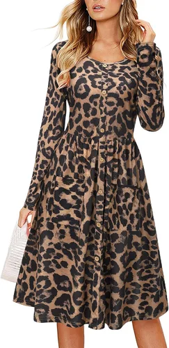 Vista 2 de KILIG - Vestido de verano casual para mujer por debajo de la rodilla, abotonado, con tirantes delgados y bolsillos