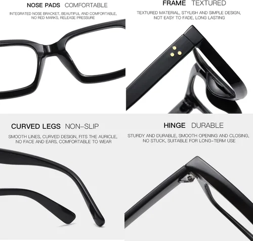 Vista 4 de EYLRIM Gafas clásicas de lente transparente con marco cuadrado grueso para mujeres y hombres, anteojos sin receta
