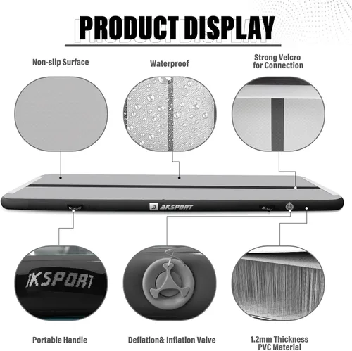 Vista 4 de AKSPORT Colchoneta inflable de gimnasia de 10 pies, 13 pies, 16 pies, 20 pies, 23 pies, con bomba de aire, para uso doméstico, entrenamiento