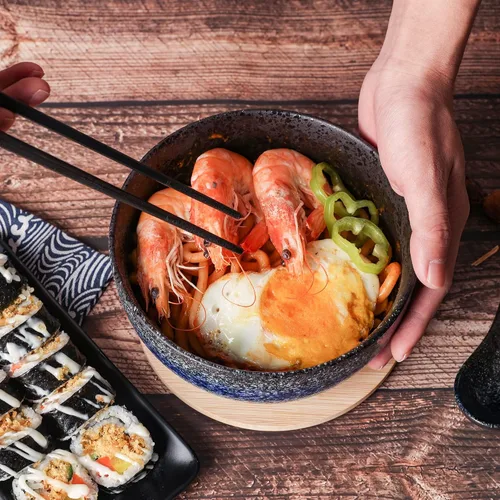 Vista 3 de Tazones grandes de cerámica para ramen de 38 onzas, 2 juegos (8 piezas), cuencos de ramen japonés, tazón de sopa, cuencos de fideos con cucharas