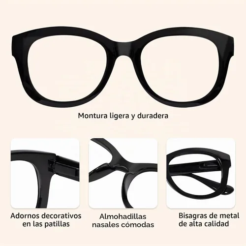 Vista 6 de Blue Light Glasses for Women and Men, 99% UV Blocking Square Frame Negro