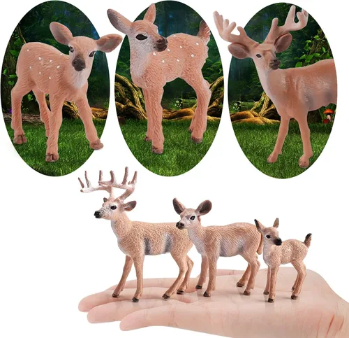Vista 3 de Juego de animales salvajes del bosque, juego de figuras de ciervos de cola blanca, juguetes de decoración de escena de Navidad, accesorios
