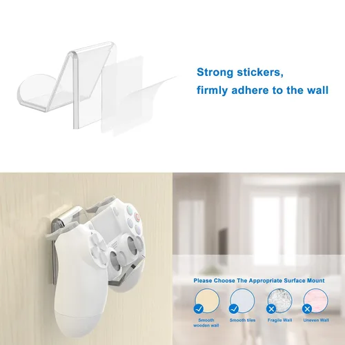 Vista 3 de Game Controller Stand Holder Wall Mount - 2 Pack for Gaming&Audio Headsets Holder Hook, Controller Headset Stand Holder for PS5PS4Xbox Gamer