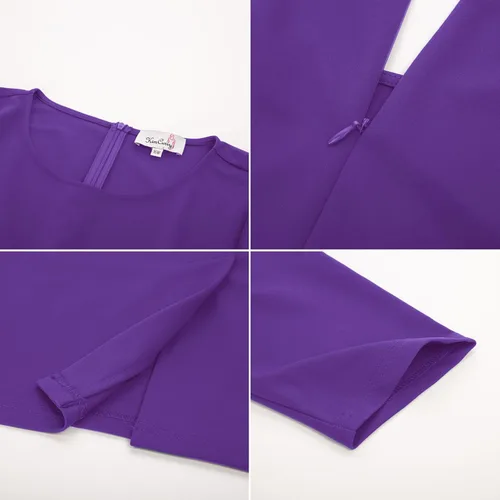 Vista 6 de KIMCURVY Vestido de manga 34 para mujer, talla grande, vestido de noche para negocios, cóctel, fiesta, con diamantes de imitación Revomables
