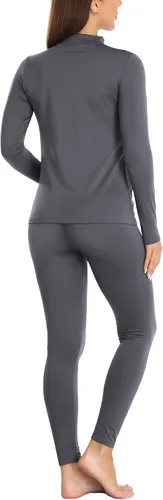 Vista 2 de JOLLYBUYER Ropa interior térmica de cuello alto para mujer conjunto de capa base cálida ultra suave y cálida