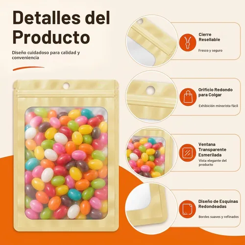 Vista 6 de 100 bolsas de Mylar resellables, bolsa pequeña a prueba de olores Oro claro