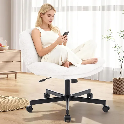 Vista 10 de Silla cruzada gruesa, acolchada, ergonómica, con patas cruzadas, con ruedas, silla giratoria sin brazos, altura ajustable para computadora