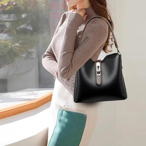 Vista 2 de Bolso de hombro estilo vintage para mujer, bolso de mano de piel sintética suave y holgado, bolso cruzado clásico simple para uso diario