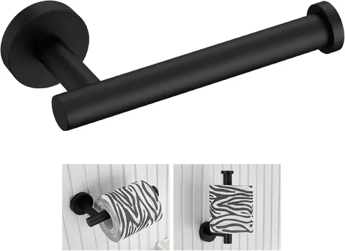 Vista 13 de Soporte de papel higiénico negro y dorado, colgador de papel higiénico de acero inoxidable para baño, dispensador de rollos de papel de tocador