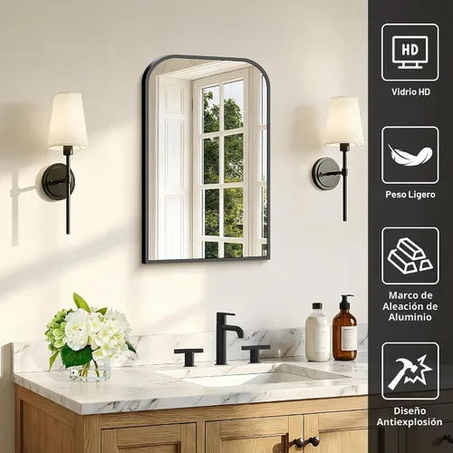 Vista 5 de COFENY Espejo de baño, espejo rectangular negro de 16 x 24 pulgadas para montar en la pared con marco delgado, espejos de tocador de baño para sobre