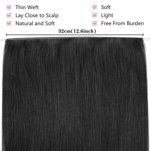 Vista 6 de ABH AMAZINGBEAUTY HAIR Extensiones de cabello humano Remy real para coser, atadas a mano, color negro azabache de 18 pulgadas, para mujer, 1.76 onzas