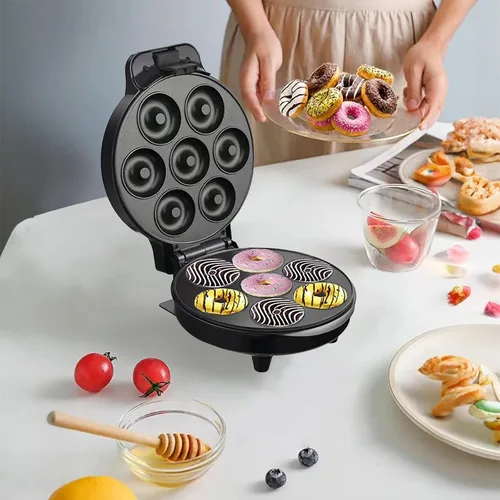 Vista 2 de Mini Donut Maker Machine 7 Holes, Small Doughnut Maker, With Temperature Control Double-Sided Heating Non-stick, Suitable for Children's Breakfast