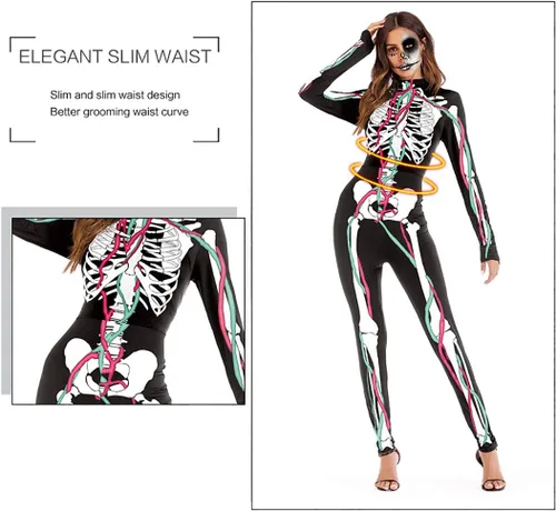 Vista 6 de Sister Amy Disfraz de esqueleto de calavera de Halloween para mujer