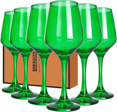 Vista 20 de Juego de 6 copas de vino ámbar con tallo de 12 onzas, gruesas y coloridas, aptas para lavavajillas, para rojo o blanco, regalo para fiestas
