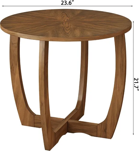 Vista 2 de PADMA HOUSE - Mesa auxiliar redonda de madera con patas curvas, mesa única de copo de nieve Brown Walnut Wood Tabletop & Legs, 23.6"D x 21.7"H