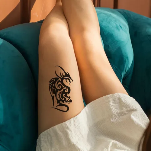 Vista 6 de 6 hojas de tatuajes temporales de tatuajes de garra de dragón volador negro, tótem y brazo, tatuajes falsos que se ven reales y duran mucho tiempo