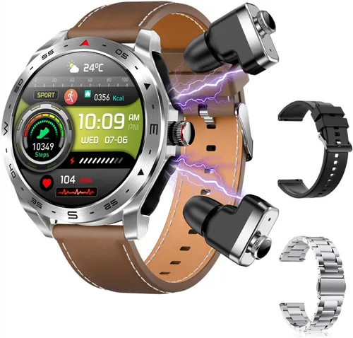 Vista 9 de Reloj inteligente T95 con auriculares para iPhone, Android, teléfonos inteligentes de 1.52 pulgadas, redondo, Bluetooth, llamadas, reloj Negro