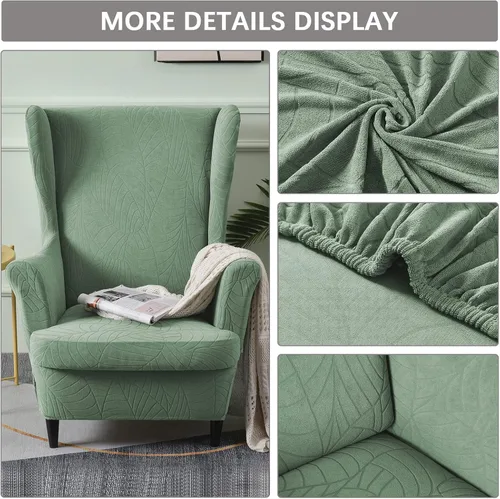 Vista 3 de Funda impermeable para silla con respaldo de alas, funda elástica de jacquard para silla de ala de 2 piezas, funda para sofá de brazo con respaldo