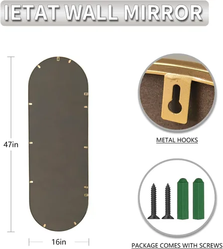 Vista 5 de Espejo de cuerpo entero ovalado dorado antiguo, espejo de pared de cuerpo completo, espejos barrocos con cuentas de metal dorado, espejo decorativo