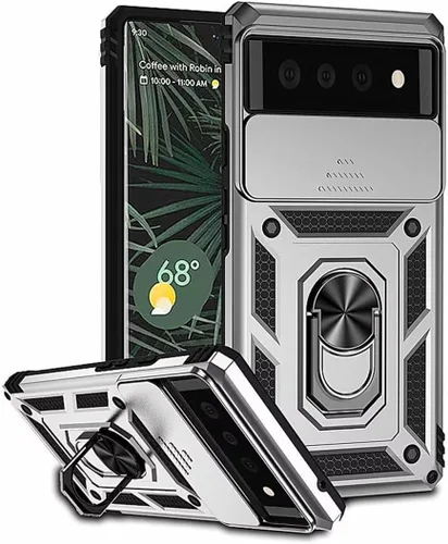Vista 12 de Funda para Google Pixel 6A, protección de grado militar para automóvil [soporte integrado] Soporte de anillo de metal de doble capa TPU resistente +