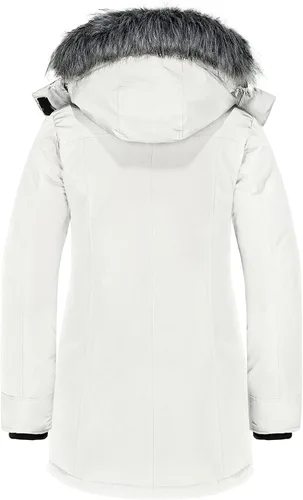 Vista 2 de wantdo Abrigo largo de invierno para mujer, chaqueta acolchada gruesa de piel sintética con capucha
