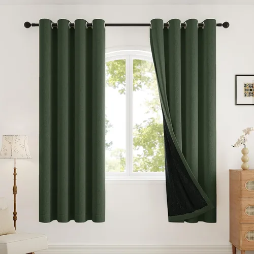 Vista 20 de Rinwoc Cortinas opacas gruesas y suaves, juego de 2 paneles para dormitorios pequeños/habitaciones de niños, con textura de lino y bloqueo de luz