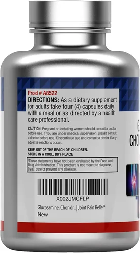 Vista 8 de Cápsulas de suplemento de glucosamina, condroitina y MSM (4000 mg x 240 cápsulas) para hombres y mujeres Potente suplemento de apoyo articular*