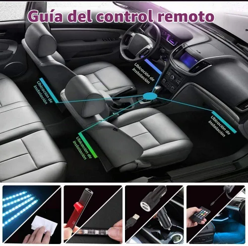 Vista 7 de Luces LED para interior de coche, tiras decorativas, atmósfera, ambiente, kits de iluminación