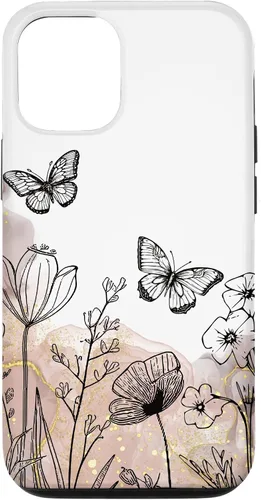 Vista 25 de iPhone 11 Minimal Flowers Butterflies Boho Floral Lindo Estético Funda