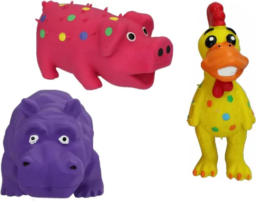 Vista 6 de HDP Multipet - Paquete de juguetes de látex chirriante miniatura: pollo, paquete de 3