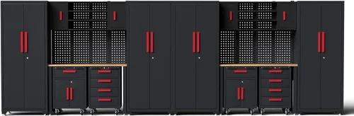 Vista 19 de Juego de taller de esquina, 10 gabinetes de garaje y sistema de almacenamiento con gabinete de esquina, cajones de gabinete, banco de trabajo