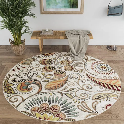 Vista 4 de Tayse Ivory Modern - Alfombra redonda grande de 8 pies, alfombra de área para interiores, alfombra de comedor, alfombra contemporánea, alfombras