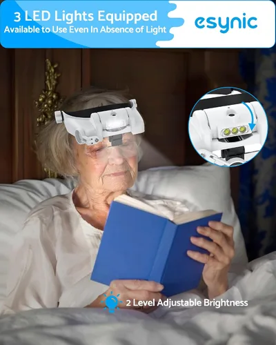 Vista 4 de eSynic Lupas recargables tipo C con aumento de hasta 14 aumentos con 5 lentes intercambiables, 3 luces LED con 2 niveles de brillo ajustables, Blanco