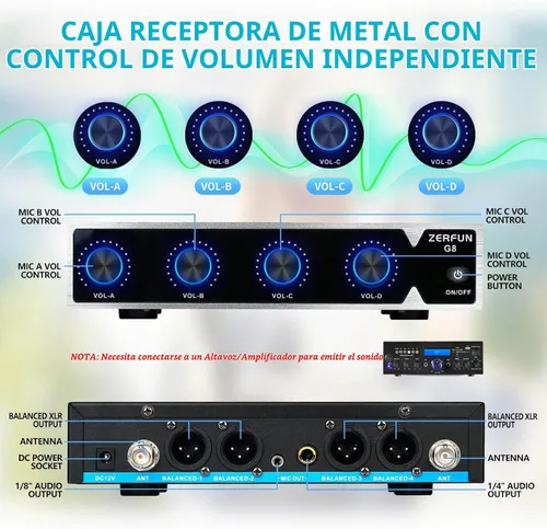 Vista 2 de Sistema de Micrófono Inalámbrico Recargable de 4 Canales Pro, Micrófono de Mano de Metal UHF Auricular Lavalier de Solapa Inalámbrico para Iglesia