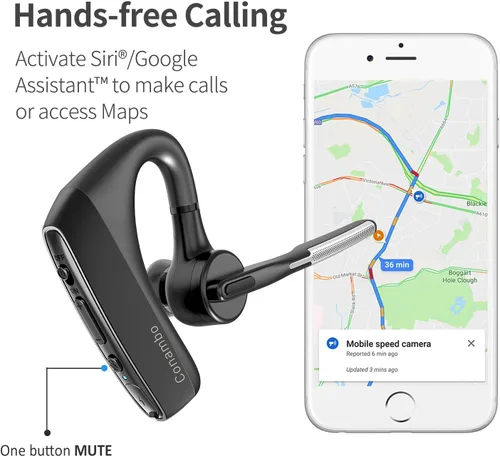 Vista 4 de Conambo Auriculares Bluetooth con doble micrófono con cancelación de ruido y botón de silencio, auricular inalámbrico para 16 horas de conversación