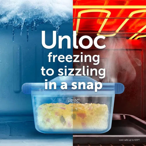 Vista 2 de Ziploc Endurables - Recipiente pequeño, 2 tazas, bolsas de silicona reutilizables y recipientes de preparación de alimentos para congelador, horno