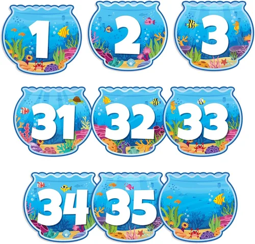 Vista 7 de Lincia 40 recortes numéricos de 1 a 35 recortes para tablón de anuncios y 5 tarjetas en blanco, números de calendario para el aula con 8 hojas