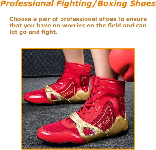 Vista 5 de Kervaky Zapatos de lucha libre para hombre, zapatos de boxeo profesionales, tenis de fitness, ligeros, transpirables, para levantamiento de pesas
