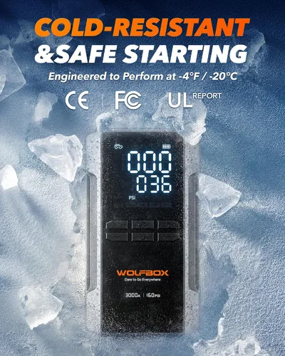 Vista 7 de WOLFBOX MV16A 3000A Arrancador de salto con compresor de aire, batería portátil de 59.2 Why 160PSI para automóvil con carga rápida de 65 W, paquete